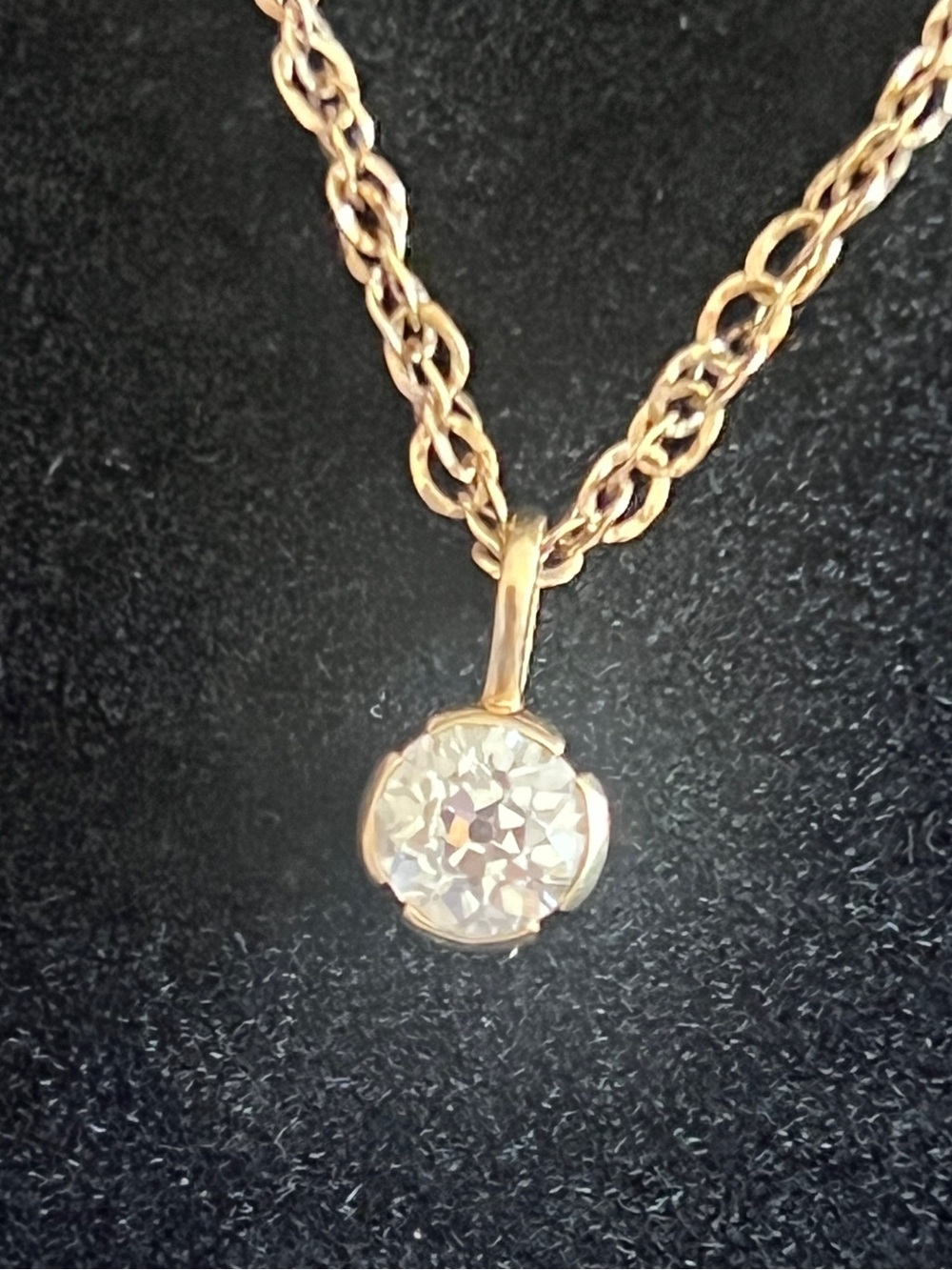 Old European Cut aprox 1/2 carat diamond pendant 14k setting and 14k slide chain
